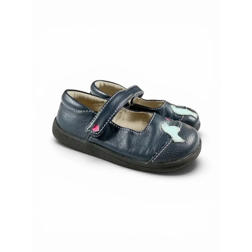 See Kai Run Kathryn II Navy Bird Leather Mary Jane Shoes Size 7.5 Toddler